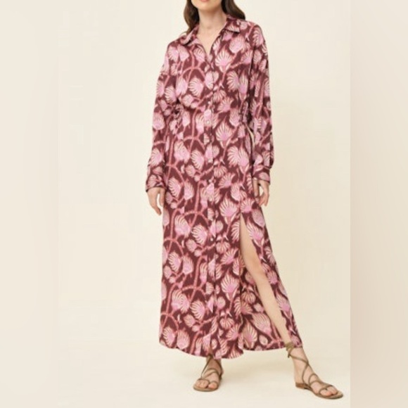 Omika Simone Long Sleeve Slit Maxi Shirt Dress - Elyse Auberge